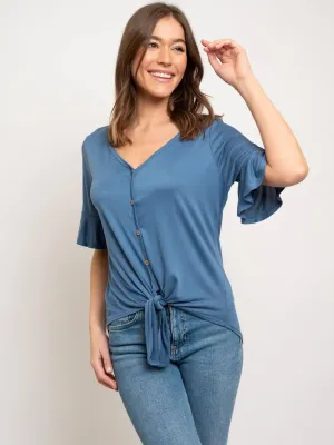 WOMEN'S RUFFLE SLEEVE FRONT TIE TOP