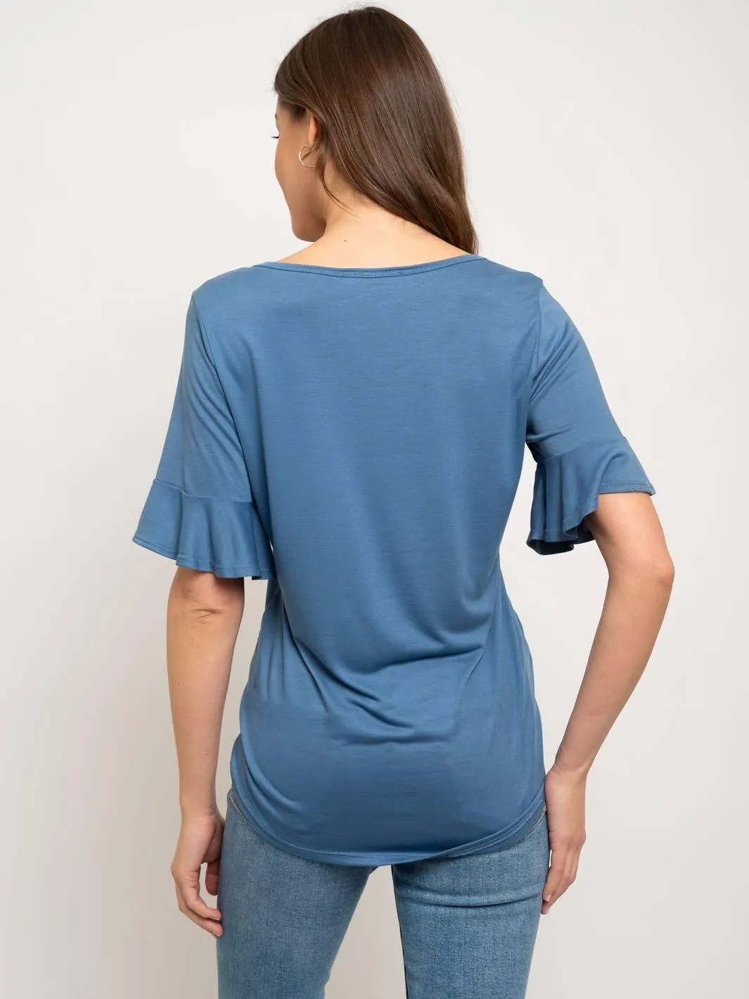 WOMEN'S RUFFLE SLEEVE FRONT TIE TOP