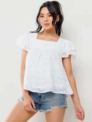 WOMEN'S SHORT RUFFLE SLEEVE LACE DETAILED BLOUSE TOP