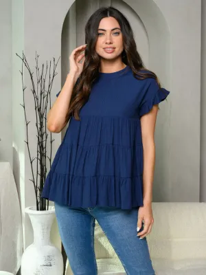 WOMEN'S SHORT RUFFLE SLEEVE TIERED TUNIC TOP