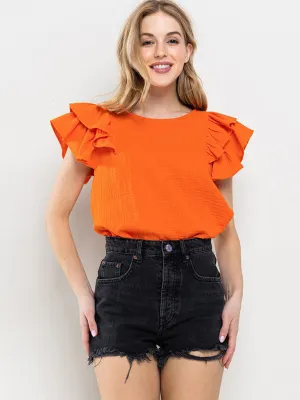 WOMEN'S SHORT RUFFLE SLEEVE TUNIC BLOUSE TOP