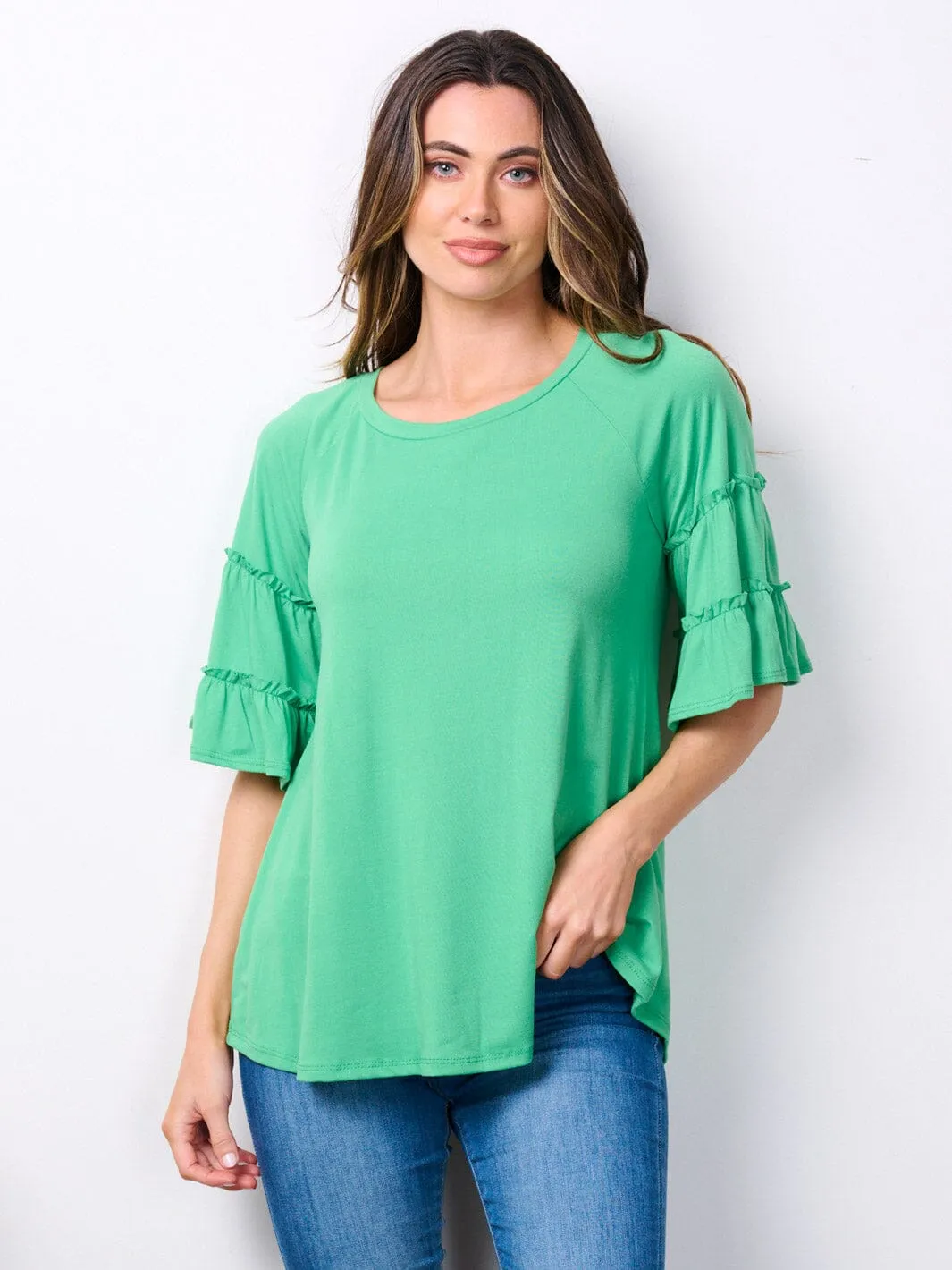 WOMEN'S SHORT RUFFLE SLEEVE TUNIC TOP