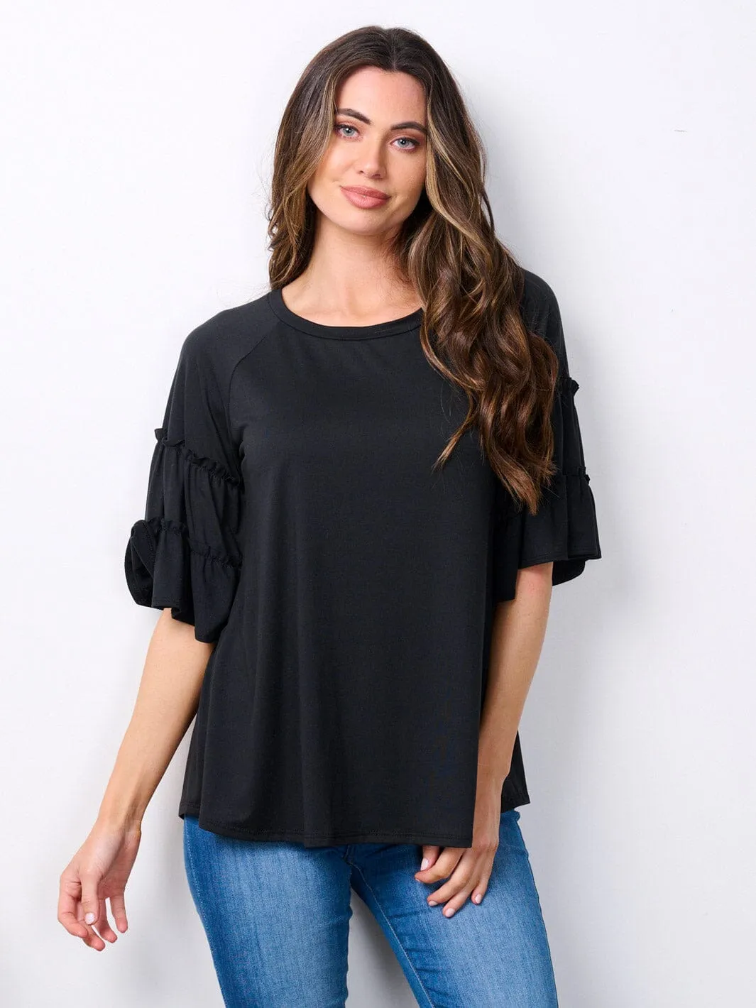 WOMEN'S SHORT RUFFLE SLEEVE TUNIC TOP