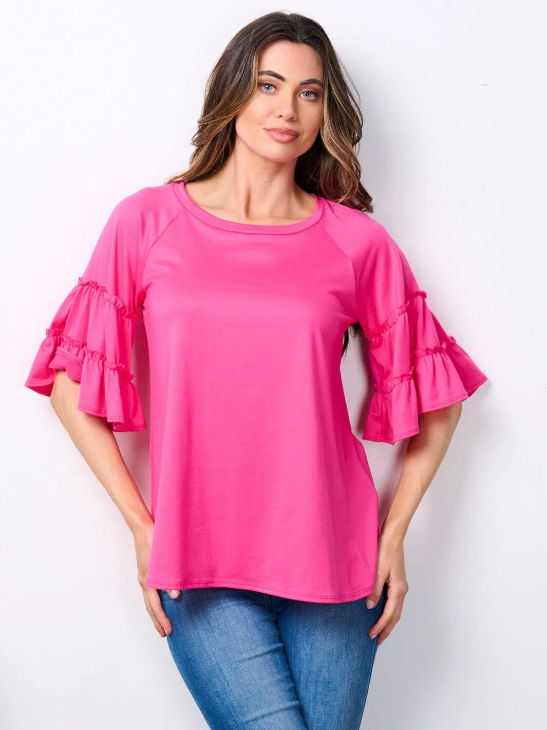 WOMEN'S SHORT RUFFLE SLEEVE TUNIC TOP