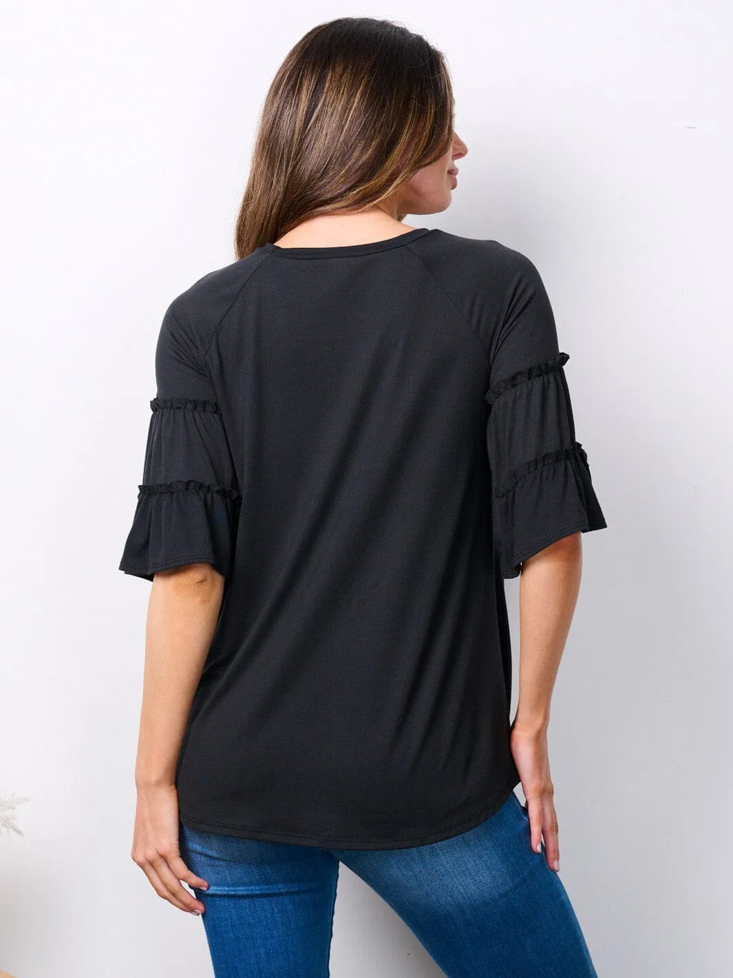WOMEN'S SHORT RUFFLE SLEEVE TUNIC TOP