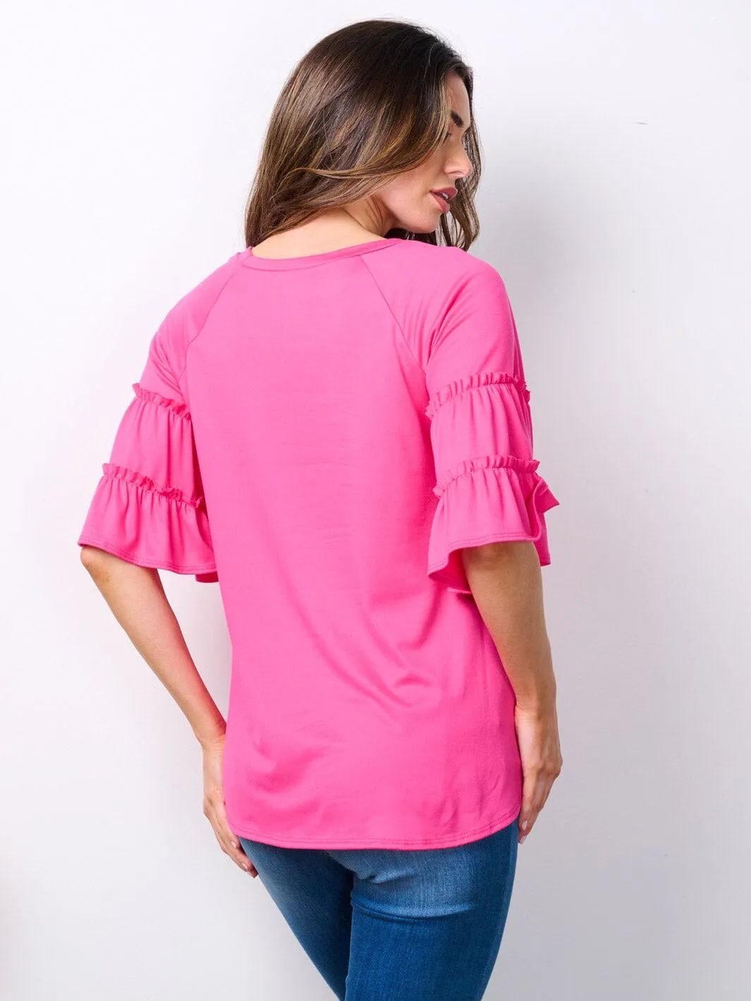 WOMEN'S SHORT RUFFLE SLEEVE TUNIC TOP