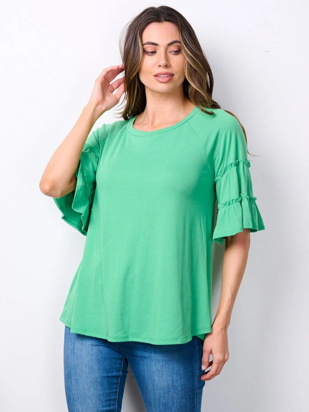 WOMEN'S SHORT RUFFLE SLEEVE TUNIC TOP