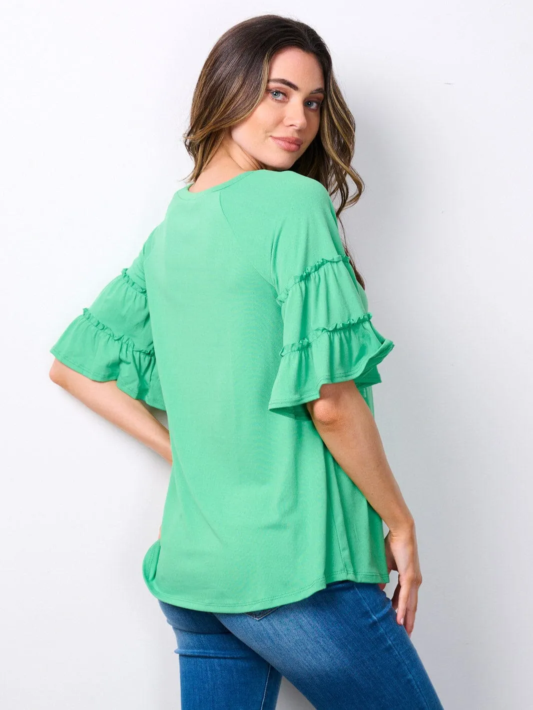 WOMEN'S SHORT RUFFLE SLEEVE TUNIC TOP