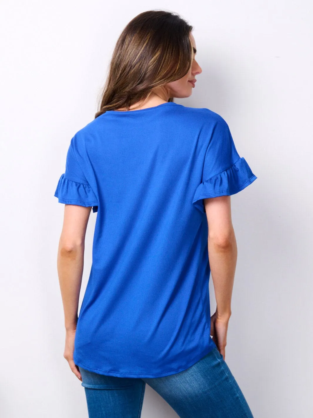 WOMEN'S SHORT RUFFLE SLEEVE V-NECK TUNIC TOP