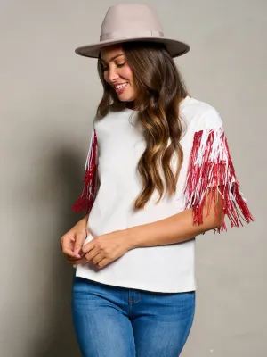 WOMEN'S SHORT SEQUINS FRINGE SLEEVE BLOUSE TOP