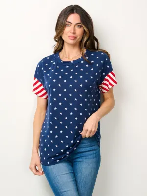 WOMEN'S SHORT SLEEVE AMERICAN FLAG GRAPGIC TOP