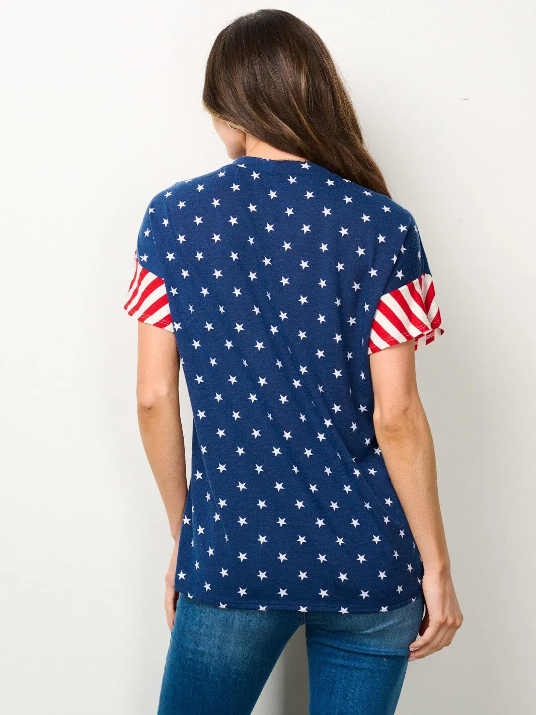 WOMEN'S SHORT SLEEVE AMERICAN FLAG GRAPGIC TOP