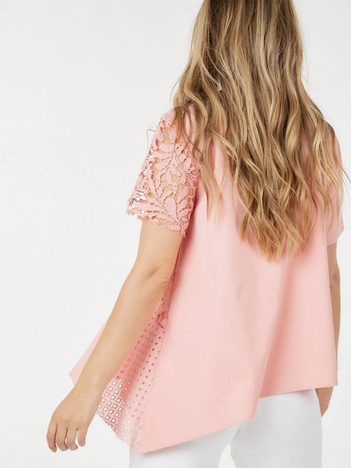 WOMEN'S SHORT SLEEVE CROCHET TUNIC BLOUSE