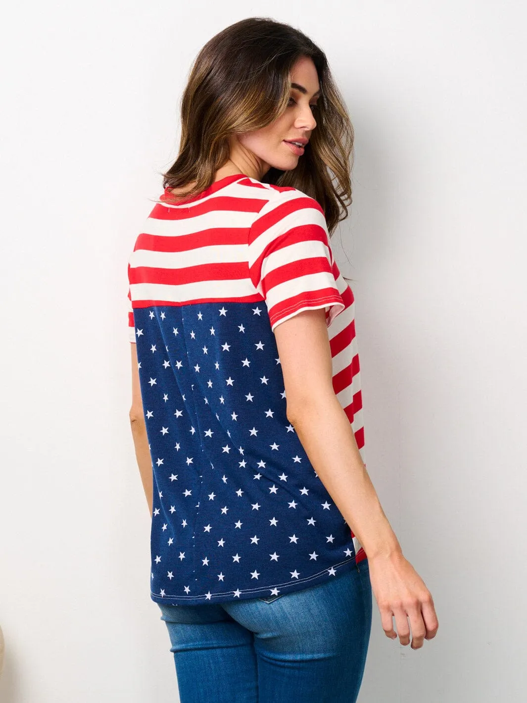 WOMEN'S SHORT SLEEVE FLAG PATRIOTIC TUNIC TOP