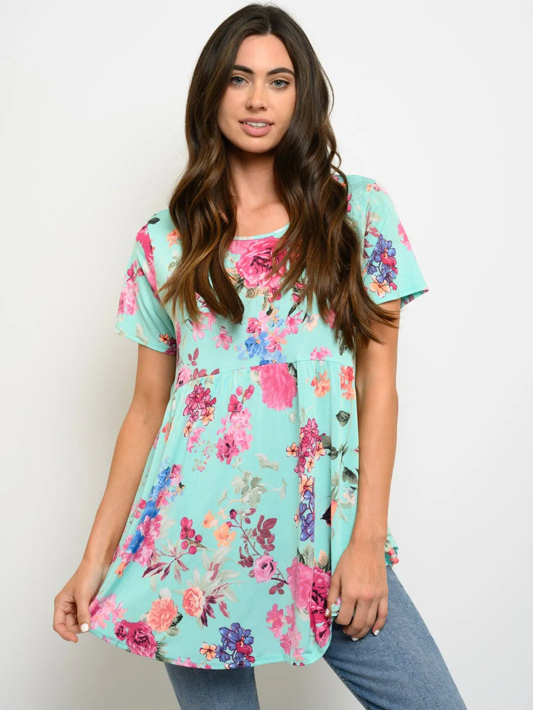 WOMEN'S SHORT SLEEVE FLORAL PRINT TOP