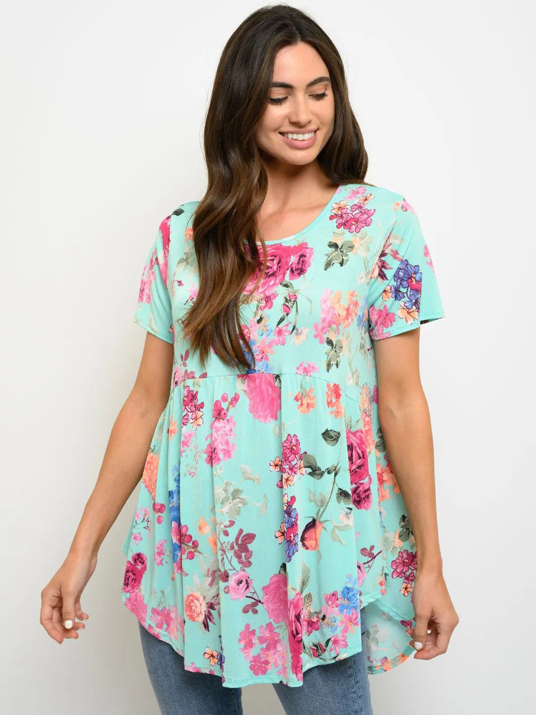 WOMEN'S SHORT SLEEVE FLORAL PRINT TOP