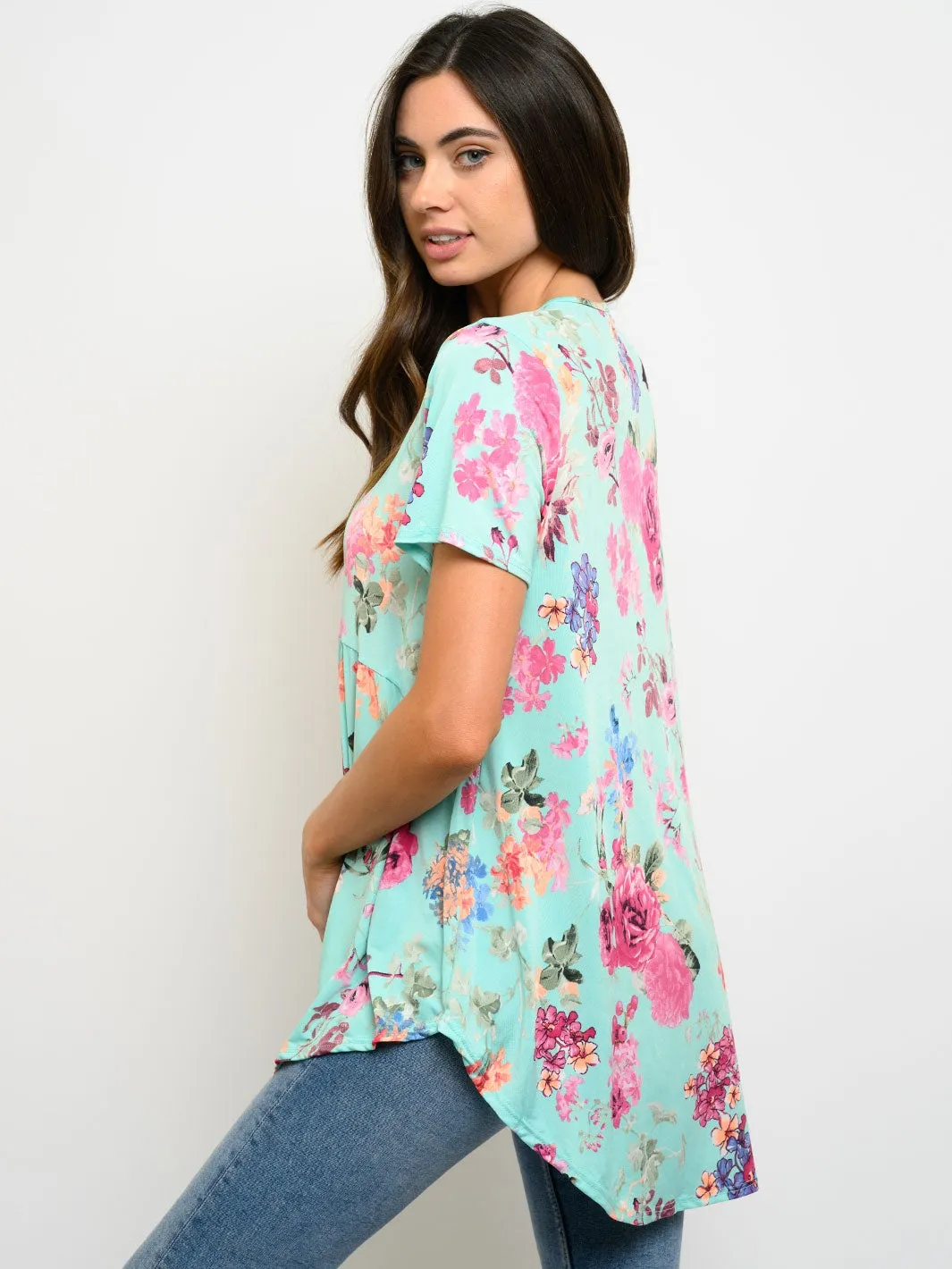 WOMEN'S SHORT SLEEVE FLORAL PRINT TOP