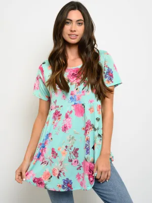 WOMEN'S SHORT SLEEVE FLORAL PRINT TOP