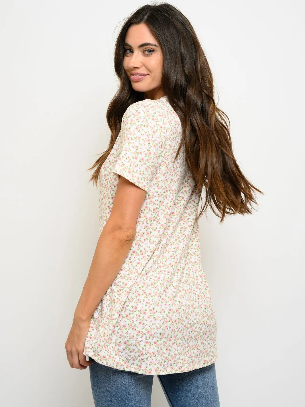 WOMEN'S SHORT SLEEVE FLORAL PRINT TOP