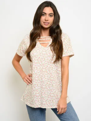 WOMEN'S SHORT SLEEVE FLORAL PRINT TOP