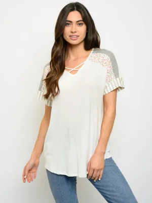 WOMEN'S SHORT SLEEVE FLORAL PRINT TOP