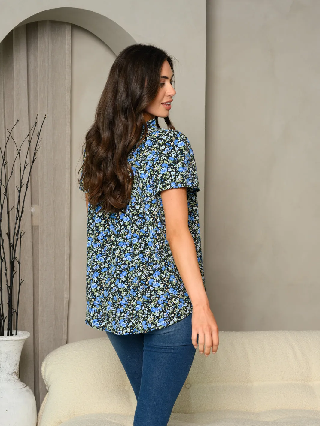 WOMEN'S SHORT SLEEVE FLORAL TUNIC TOP