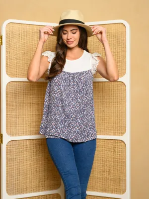 WOMEN'S SHORT SLEEVE FRONT TIE FLORAL TOP