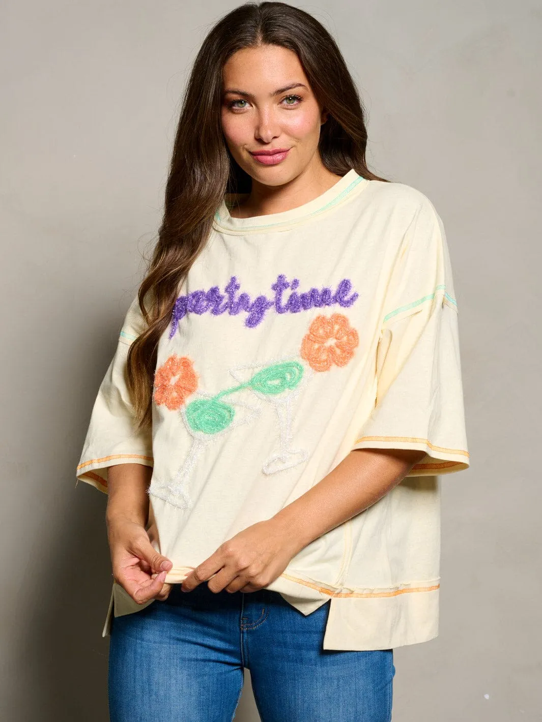 WOMEN'S SHORT SLEEVE PARTY TIME GRAPHIC TUNIC BLOUSE TOP