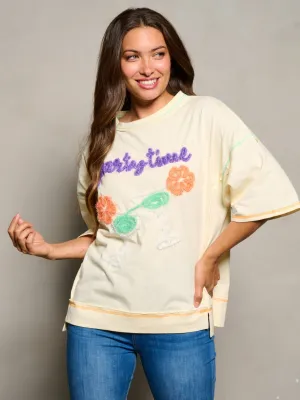 WOMEN'S SHORT SLEEVE PARTY TIME GRAPHIC TUNIC BLOUSE TOP