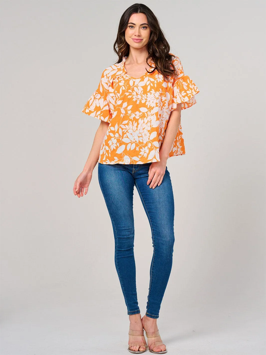 WOMEN'S SHORT SLEEVE V-NECK FLORAL PRINT TUNIC BLOUSE
