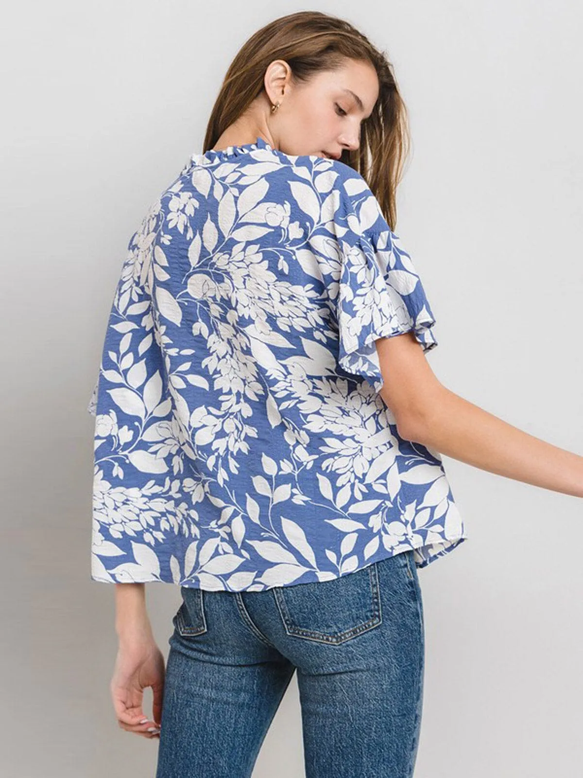 WOMEN'S SHORT SLEEVE V-NECK FLORAL PRINT TUNIC BLOUSE