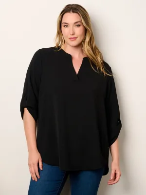 WOMEN'S SHORT SLEEVE V-NECK TUNIC BLOUSE TOP