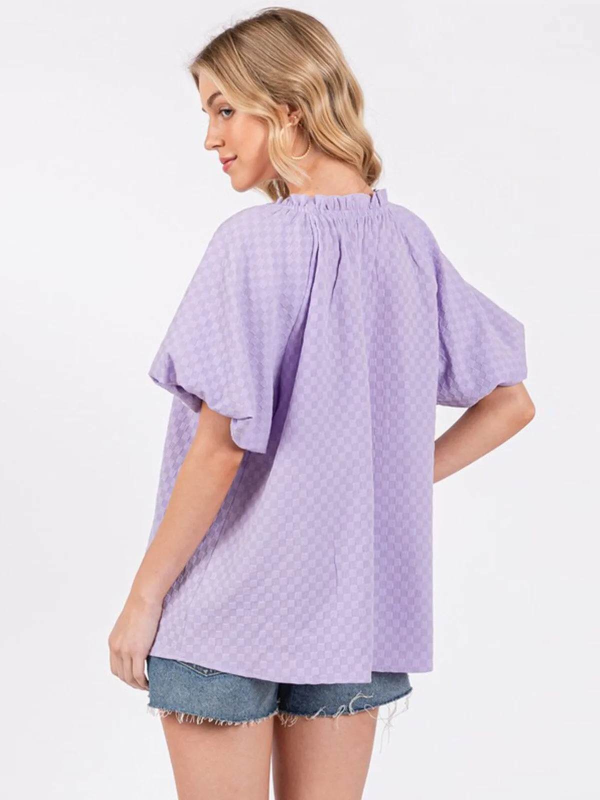 WOMEN'S SHORT SLEEVE V-NECK TUNIC DETAILED BLOUSE