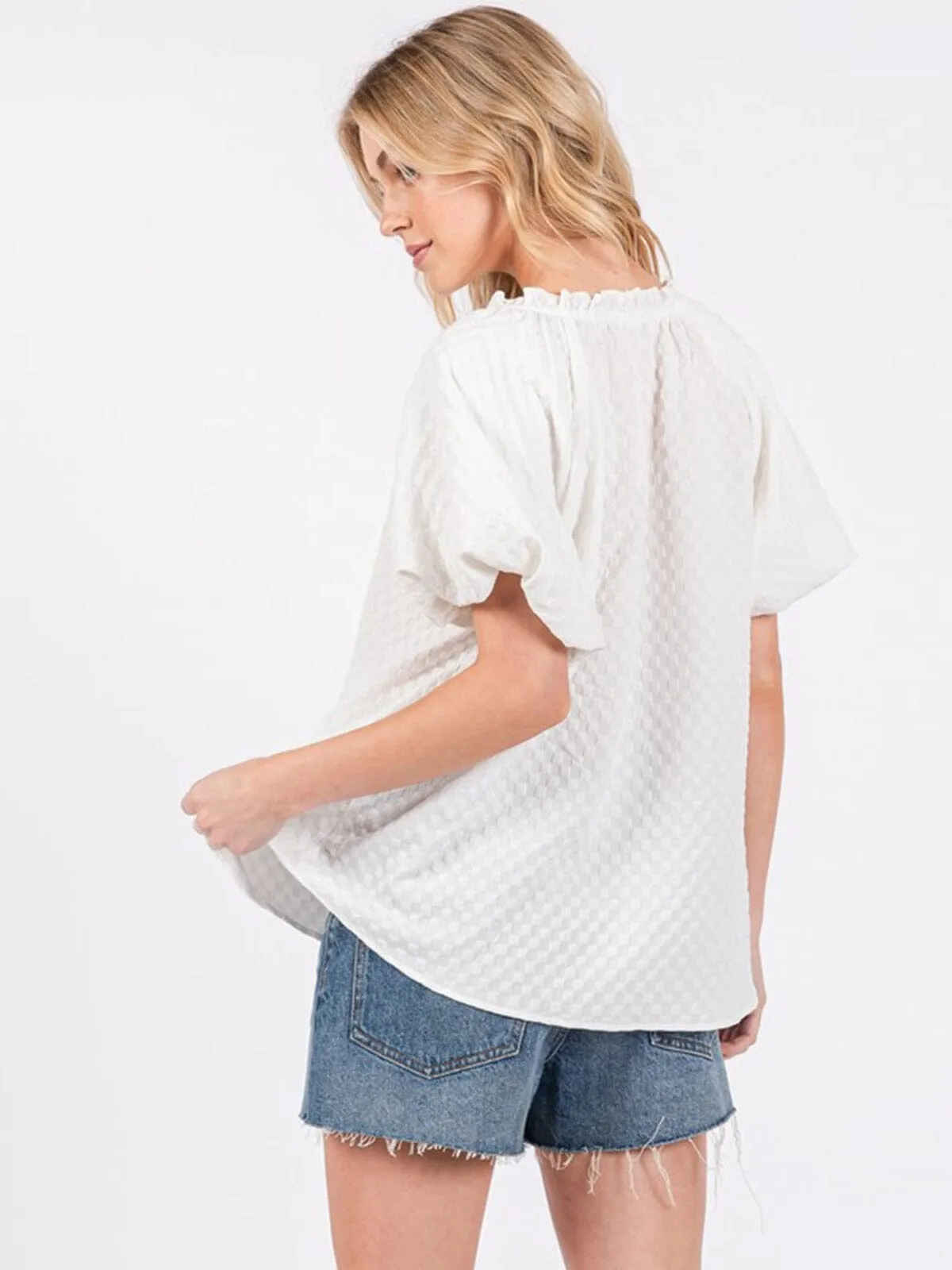 WOMEN'S SHORT SLEEVE V-NECK TUNIC DETAILED BLOUSE