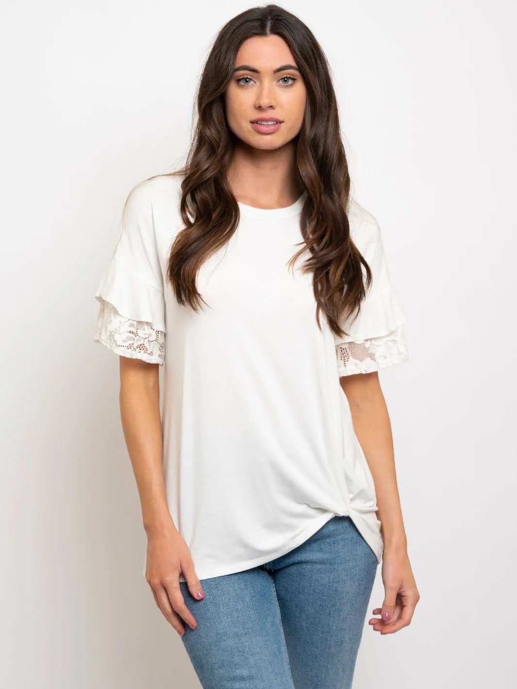 WOMEN'S SLEEVE DETAIL FRONT KNOT TOP