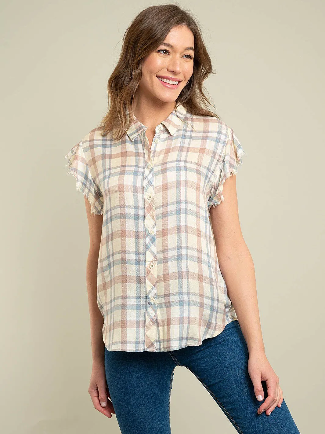 WOMEN'S SLEEVELESS PLAID WOVEN TOP