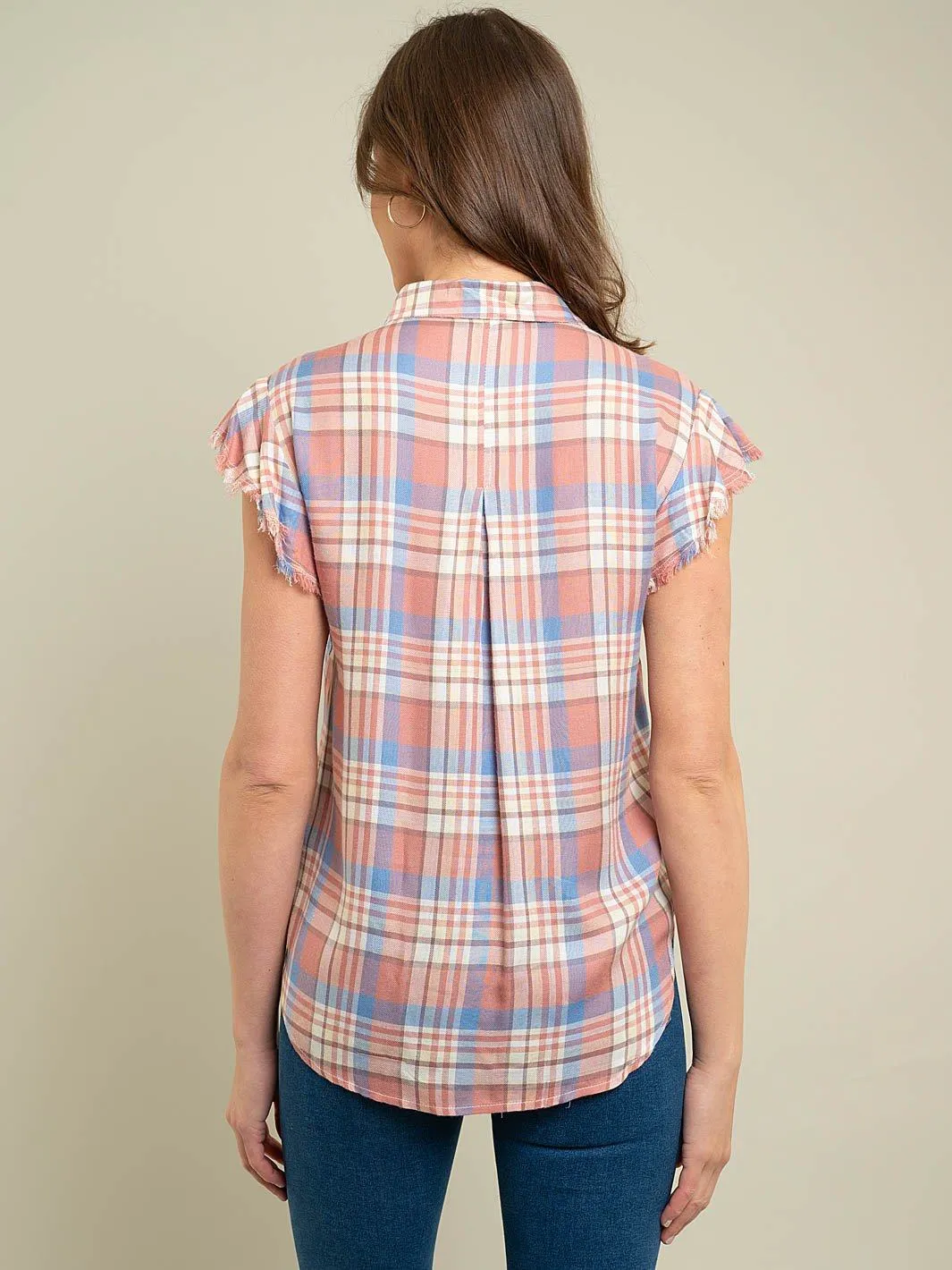 WOMEN'S SLEEVELESS PLAID WOVEN TOP