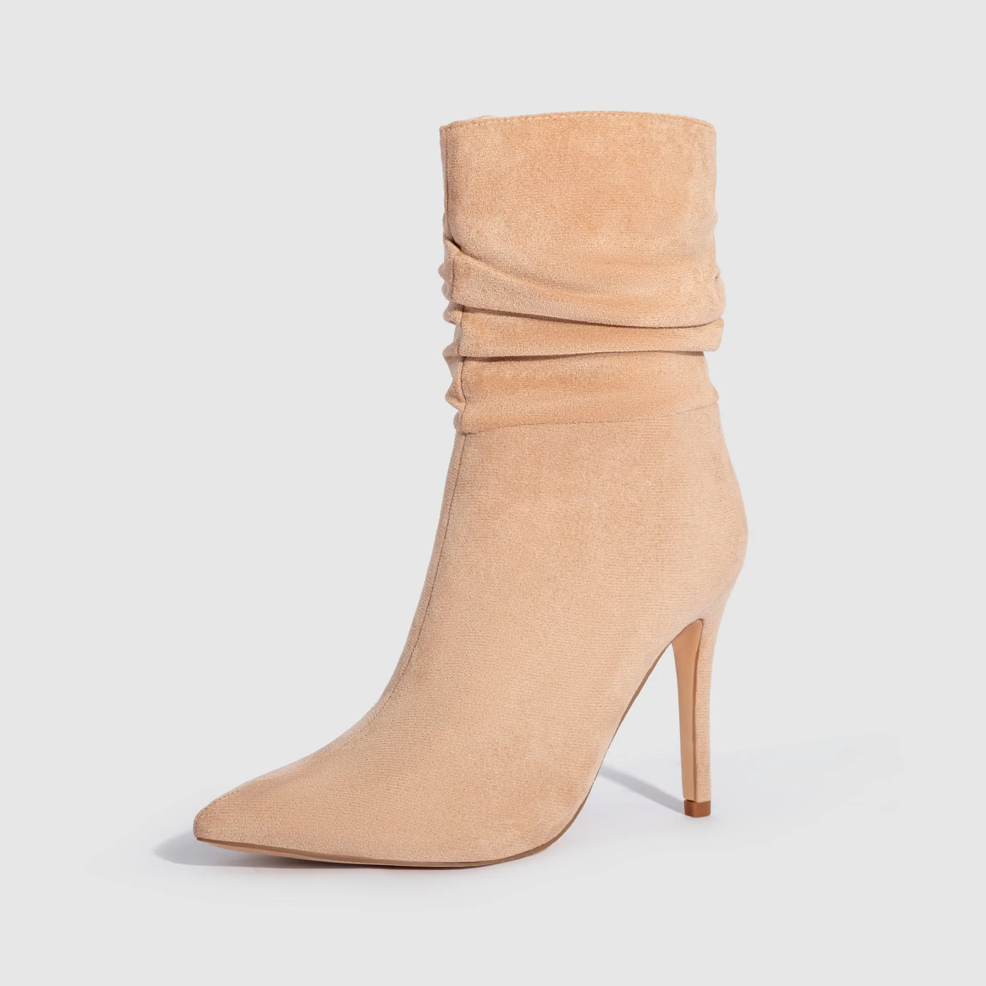 Women's Slouchy Ankle Booties with Zip Side and Stiletto Heels