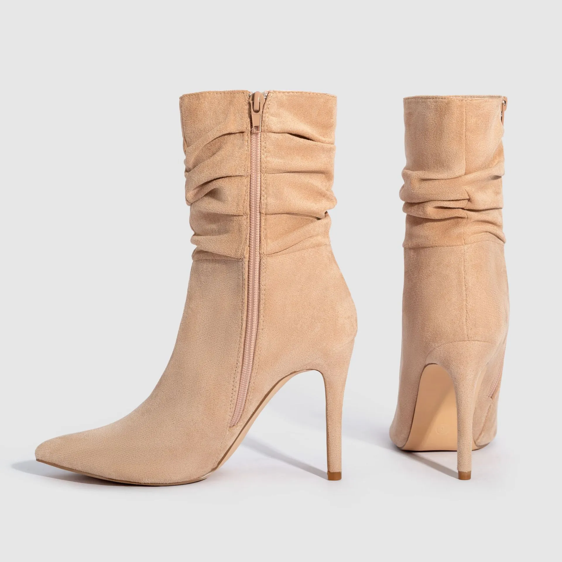 Women's Slouchy Ankle Booties with Zip Side and Stiletto Heels
