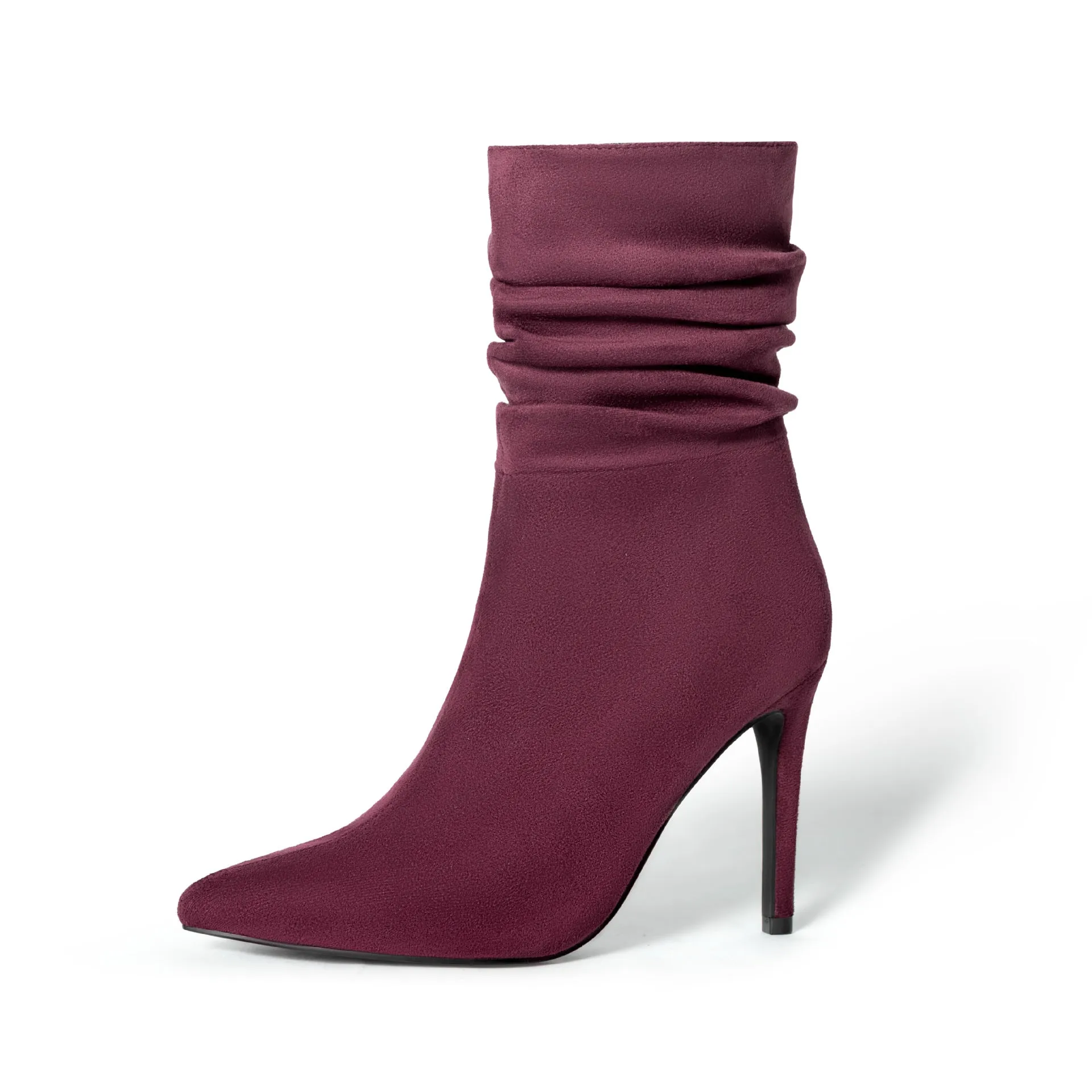 Women's Slouchy Ankle Booties with Zip Side and Stiletto Heels