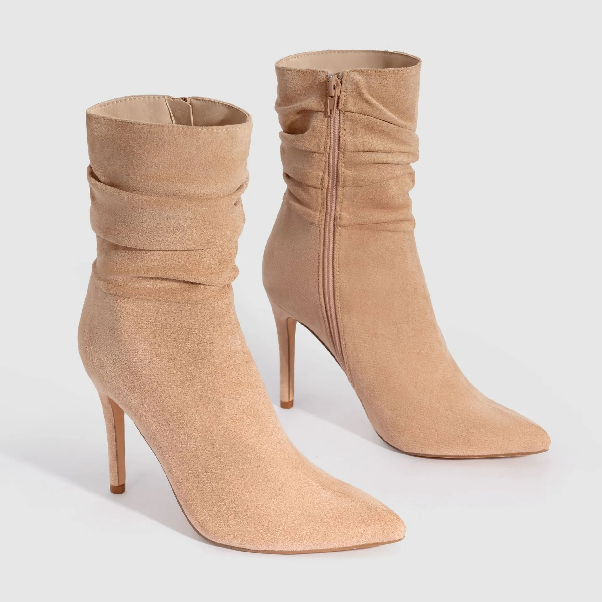 Women's Slouchy Ankle Booties with Zip Side and Stiletto Heels