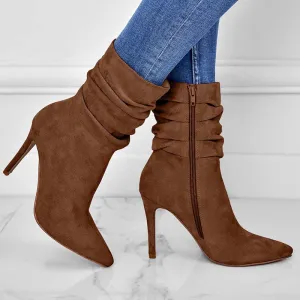 Women's Slouchy Ankle Booties with Zip Side and Stiletto Heels