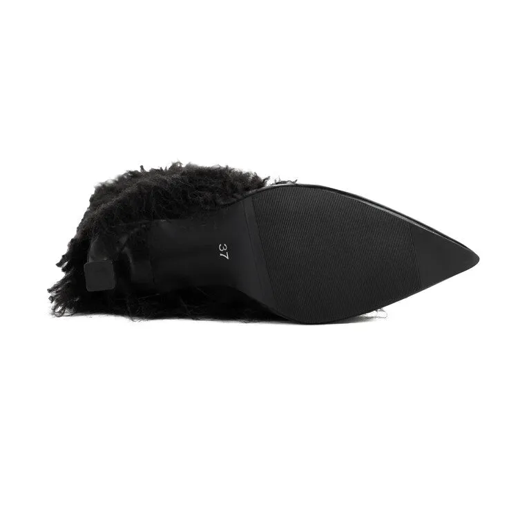 Women's Tassel Pointed Toe Hoof Heel Mid Calf Boots