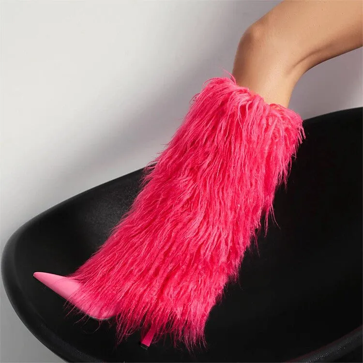 Women's Tassel Pointed Toe Hoof Heel Mid Calf Boots