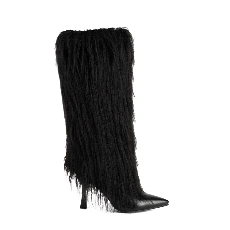 Women's Tassel Pointed Toe Hoof Heel Mid Calf Boots