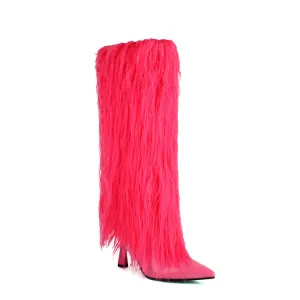 Women's Tassel Pointed Toe Hoof Heel Mid Calf Boots