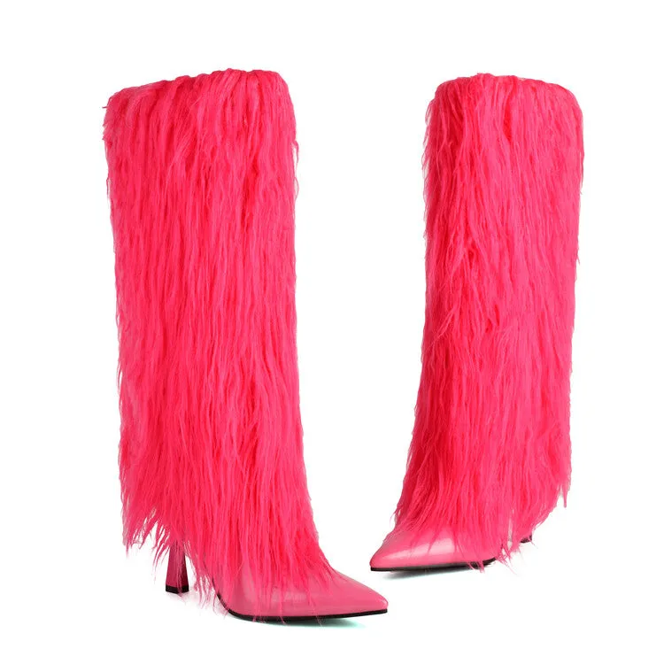 Women's Tassel Pointed Toe Hoof Heel Mid Calf Boots