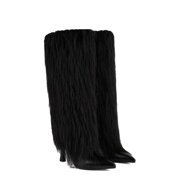 Women's Tassel Pointed Toe Hoof Heel Mid Calf Boots