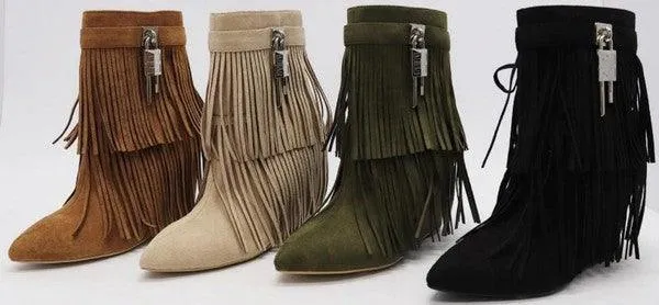 WOMENS TESSELS WEDGE HEEL ANKLE BOOTIES