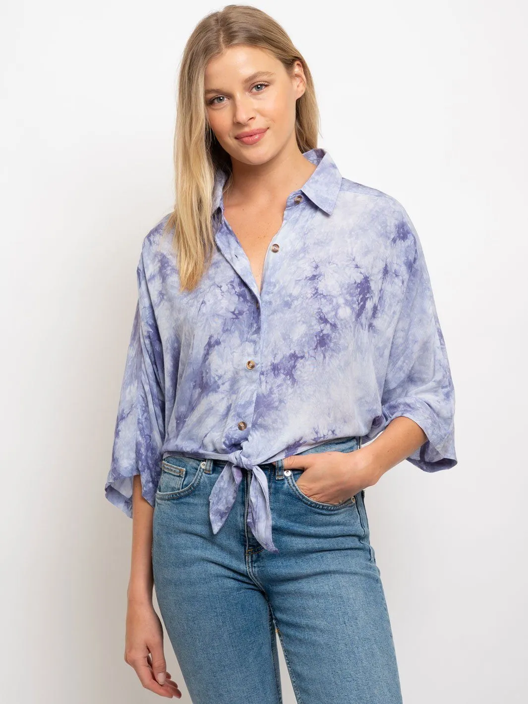 WOMEN'S TIE-DYE COLLAR BUTTON UP TOP